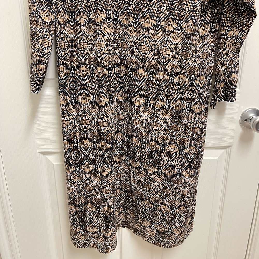 J. Mclaughlin Brown Pattern Button Neck Dress - image 3